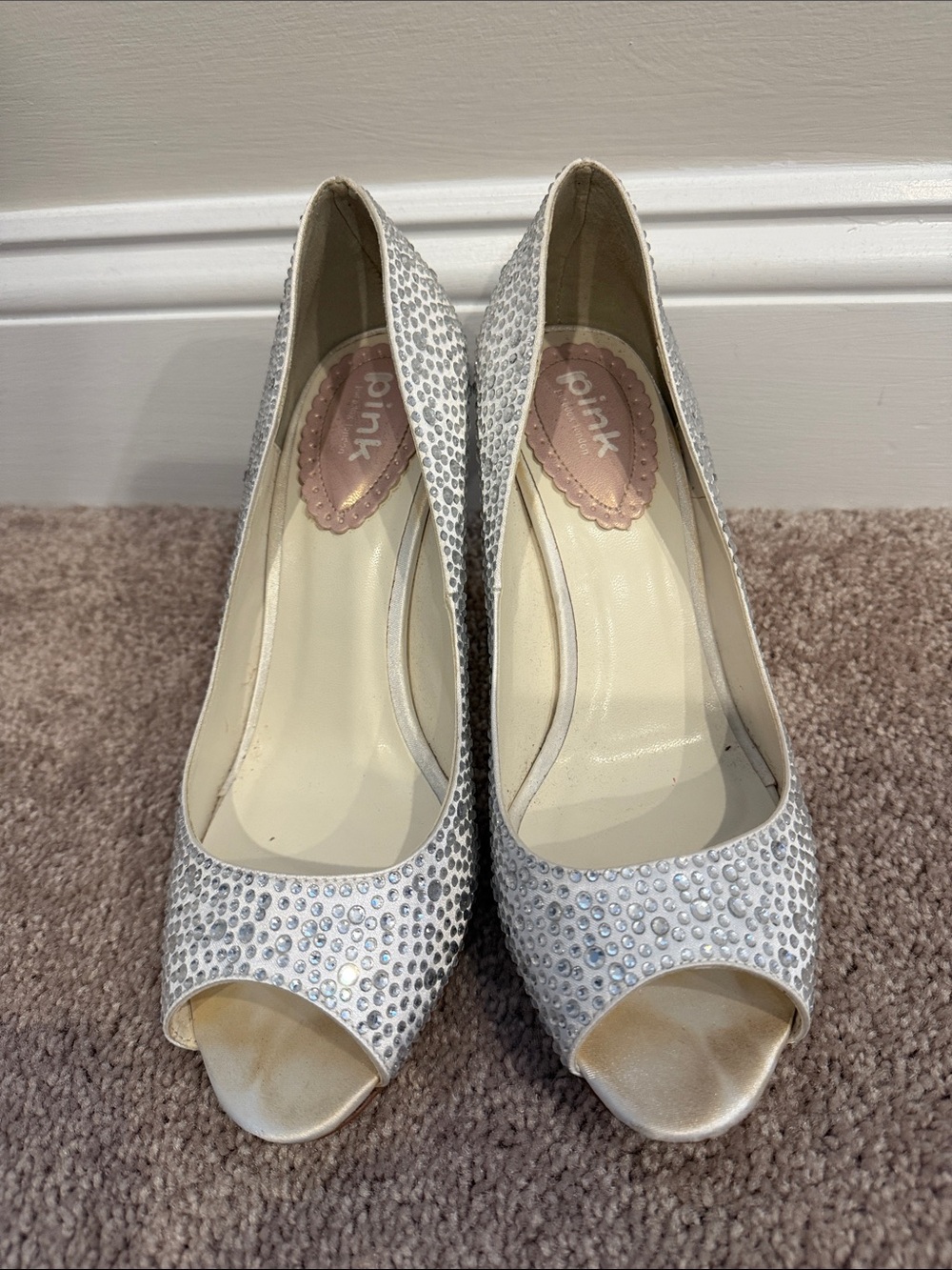 Silver Crystal Peep-Toe Pumps